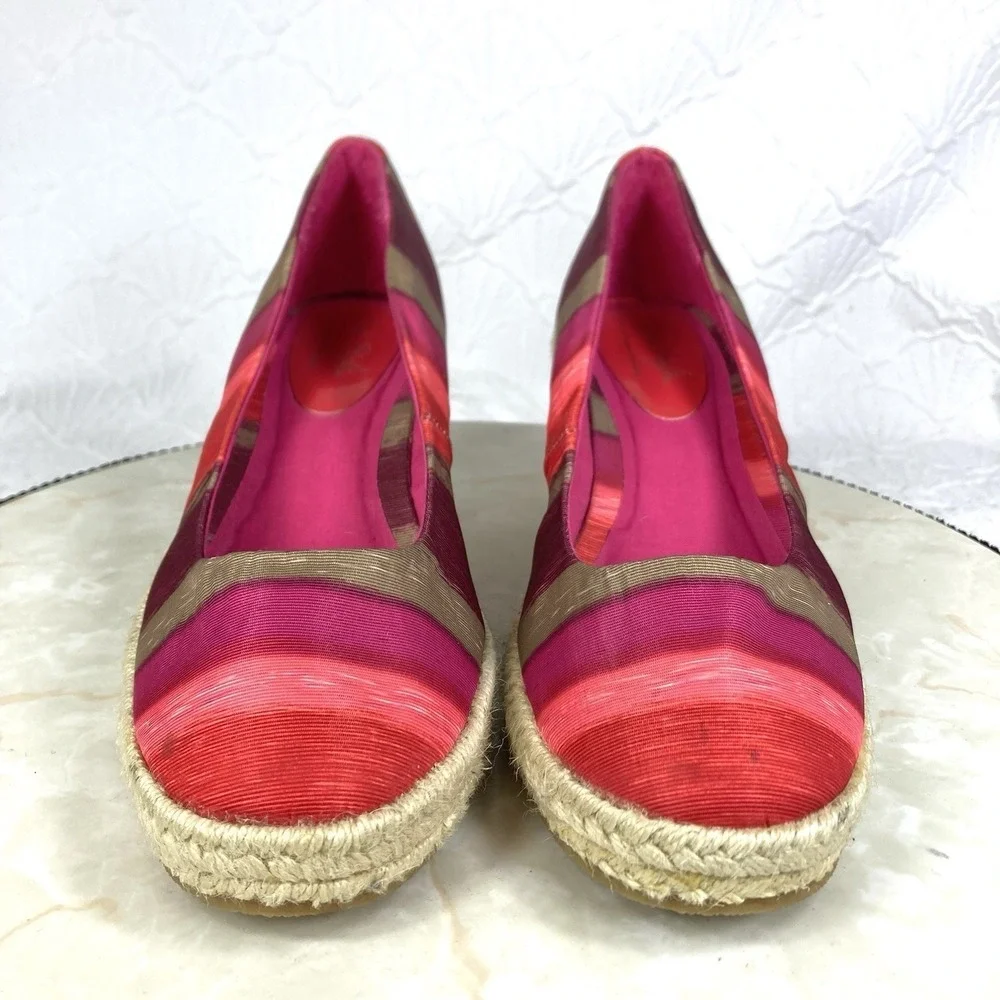 Soft Style Striped Espadrille Wedge Pumps Women 8.5 Pink Red Coastal Comfort New
